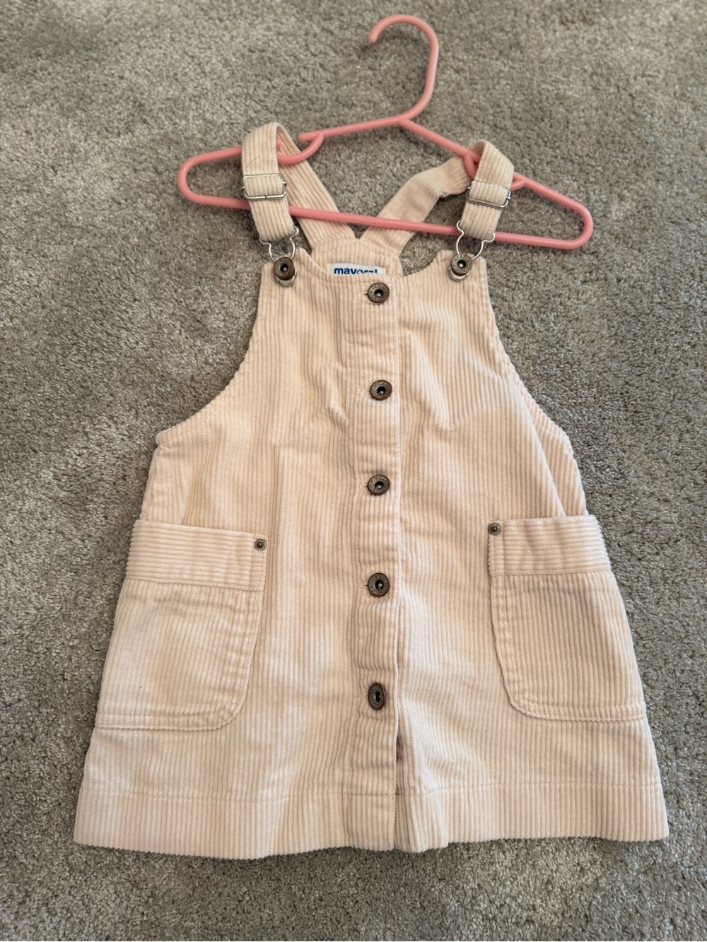 Mayoral Cream Corduroy Overall Dress Size 2 | Adjustable Strap Jumper